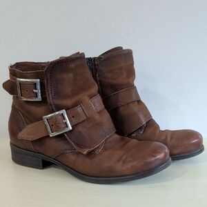 Miz Mooz Brown Leather Ankle Boots Moto Boots Size 38